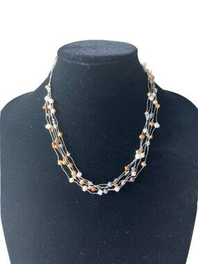 Pearl Multi-Strand Illusion Collar Necklace - EUC